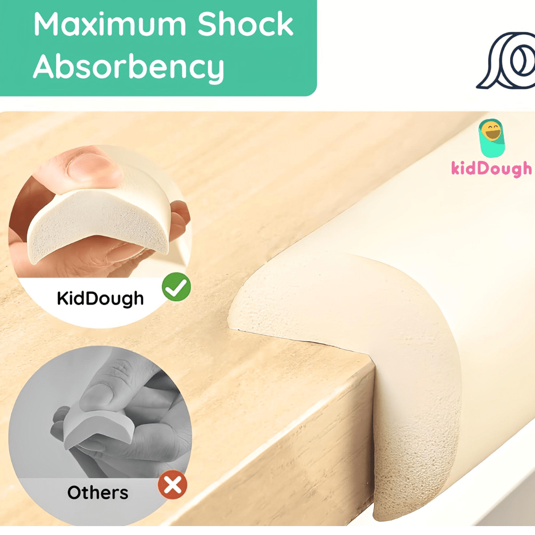 KidDough Baby Proofing Safety Strip, Furniture Edge and Corner Guard - 2 Meters White Edge Protector + 4 Corner Guards, Corner Protector for Sharp Edges, Baby Safety Products - 2 Metre White Safety Strip+4 Corner Guards
