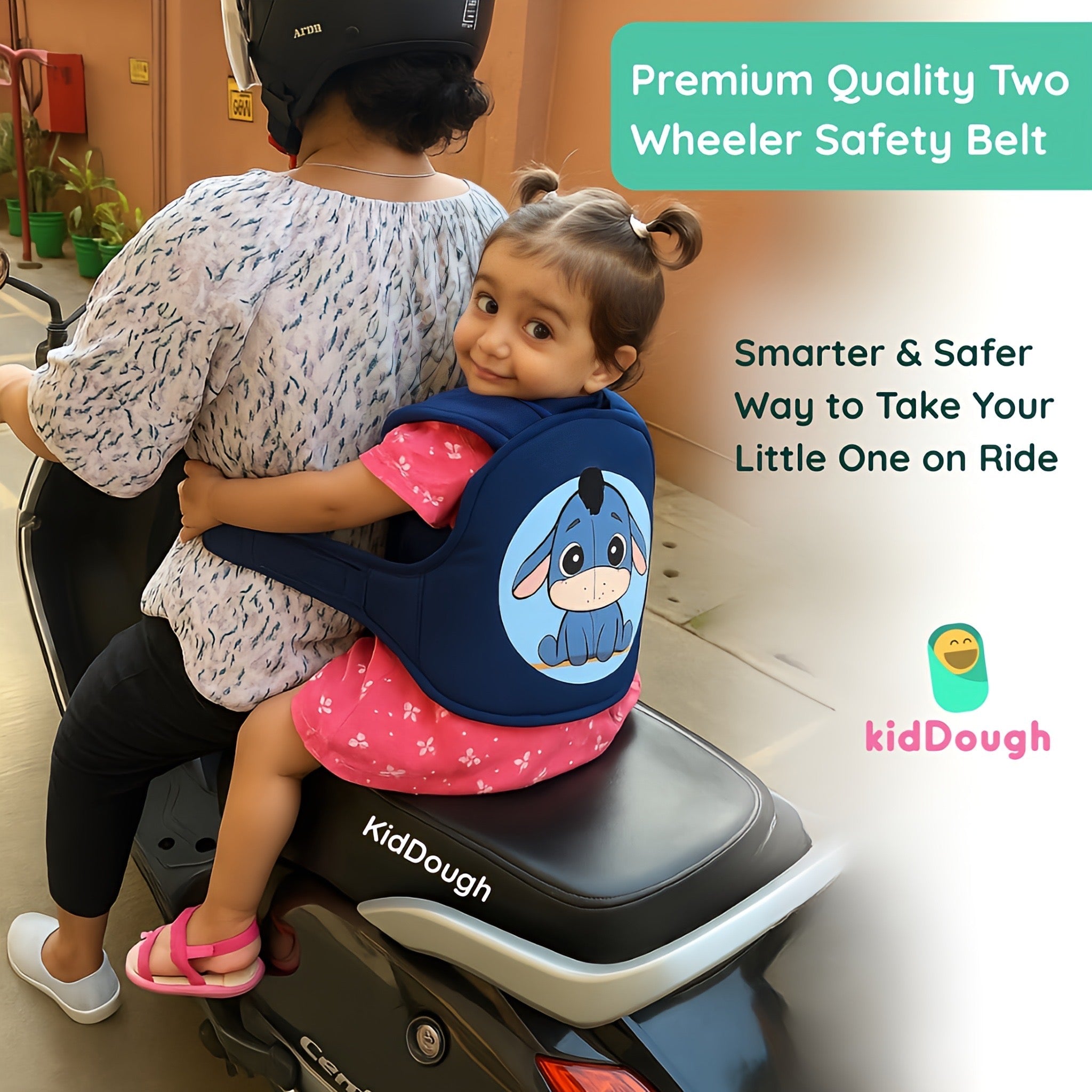 Kiddough Baby Safety Belt for Kids | Two Wheeler Bike/Scooty Belt for Kids Safety (Cartoon Blue) - Baby Safety Belt