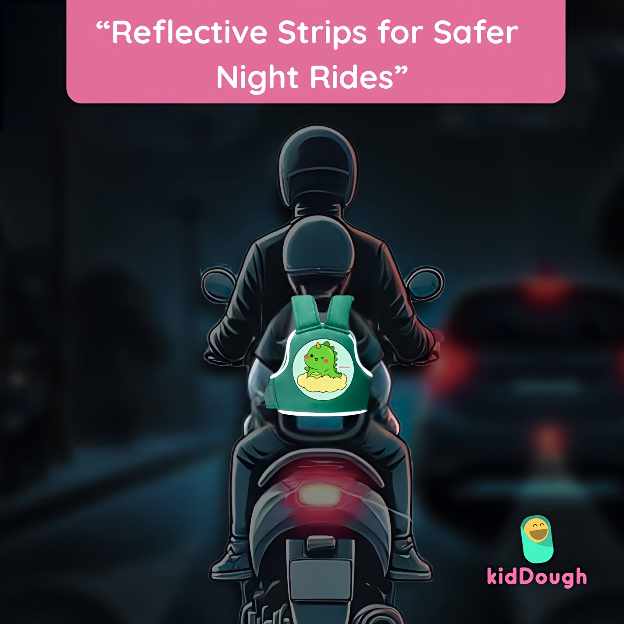 Kiddough Baby Safety Belt for Kids | Two Wheeler Bike/Scooty Belt for Kids Safety (Cartoon Green)) - Baby Safety Belt