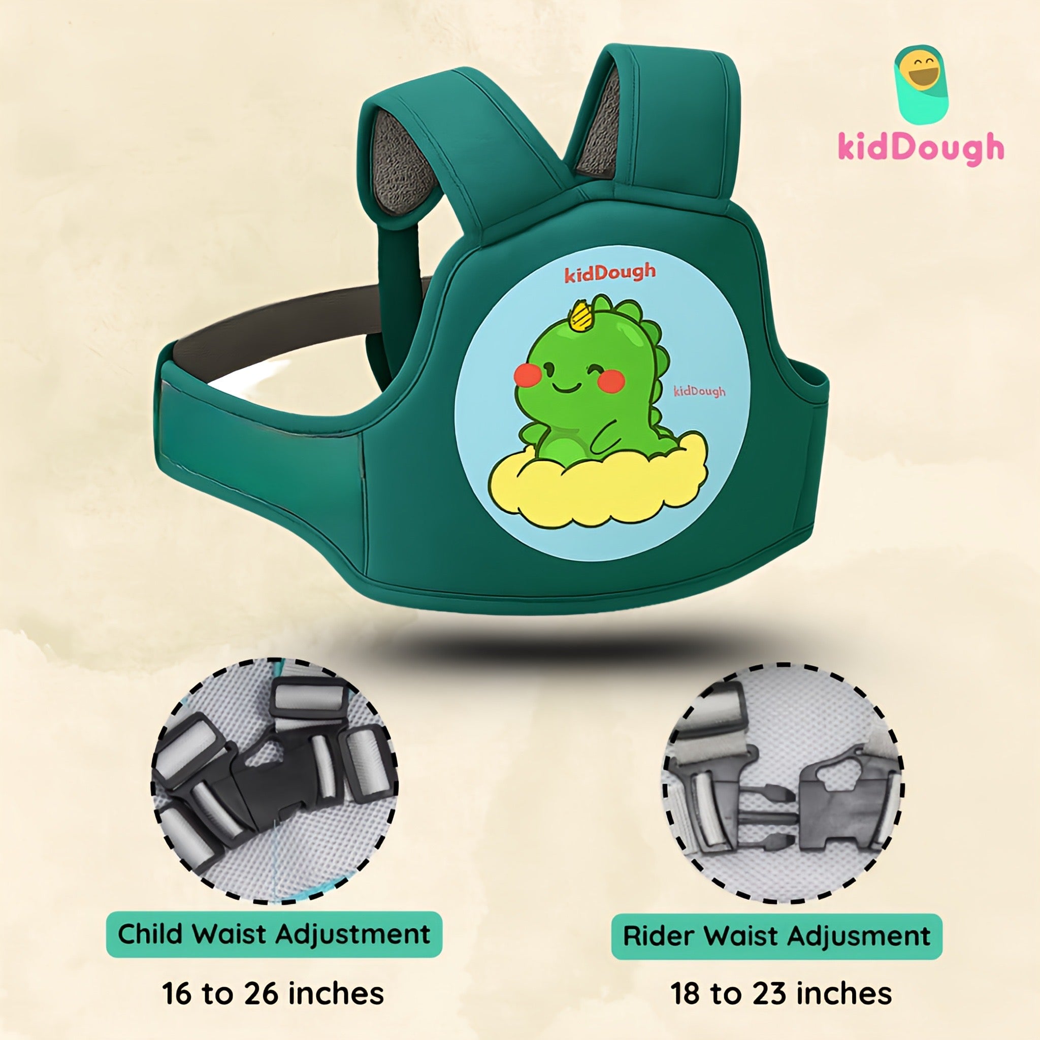 Kiddough Baby Safety Belt for Kids | Two Wheeler Bike/Scooty Belt for Kids Safety (Cartoon Green)) - Baby Safety Belt