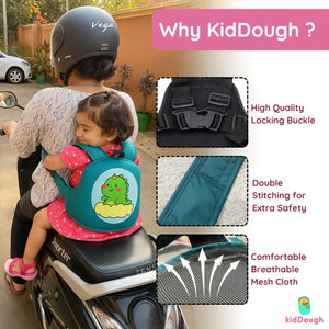 Kiddough Baby Safety Belt for Kids | Two Wheeler Bike/Scooty Belt for Kids Safety (Cartoon Green)) - Baby Safety Belt