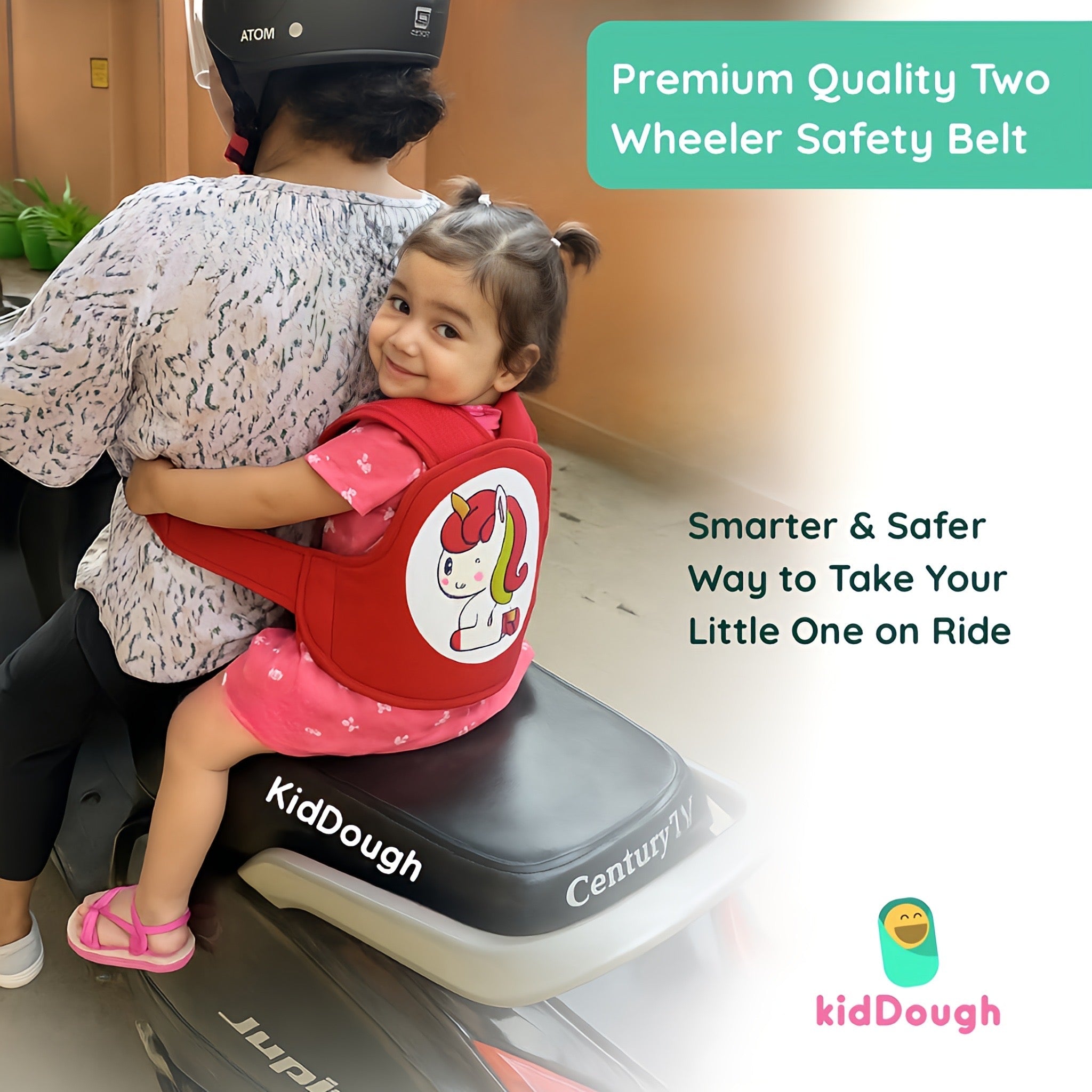 Kiddough Baby Safety Belt for Kids | Two Wheeler Bike/Scooty Belt for Kids Safety (Cartoon Red) - Baby Safety Belt