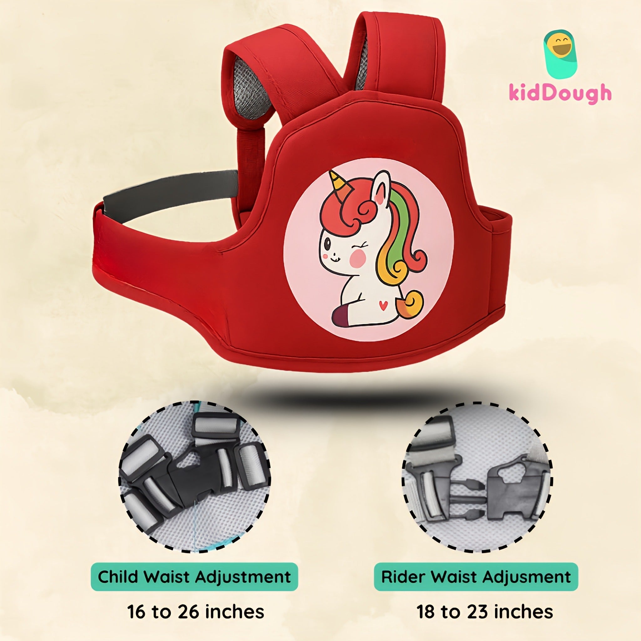 Kiddough Baby Safety Belt for Kids | Two Wheeler Bike/Scooty Belt for Kids Safety (Cartoon Red) - Baby Safety Belt
