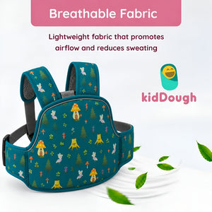 KidDough Baby Safety Belt for Two Wheeler Bike/Scooty | Harness Safety Belt for Kids Safety | Strong Buckles with Adjustable Straps and Double Stiching for Extra Safety (Printed Green) - Baby Safety Belt