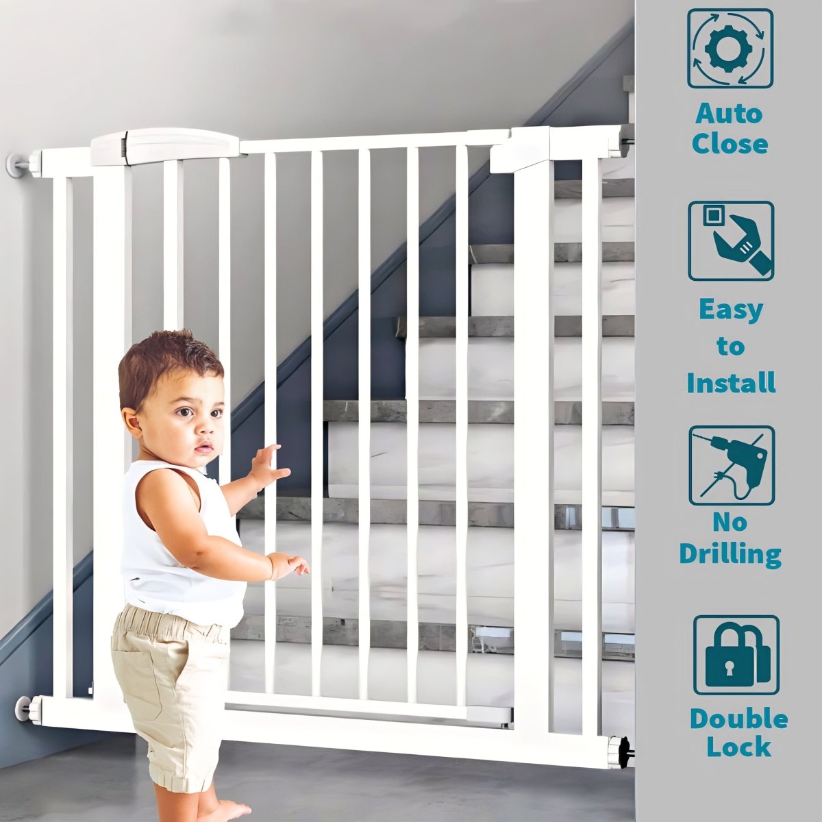 KidDough Baby Safety Gate: Auto Close with Double Lock System (75-82cms) -