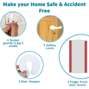 KidDough Baby Safety Kit | 2 Door Hinge Guard & Stopper, 5 Safety Locks, 6 Socket Guards - DCPKit
