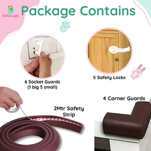 KidDough Baby Safety Kit - 2 Mtrs Edge+4 Guards+5 Safety Locks+6 Socket Guards - 2MtrSafetyKit