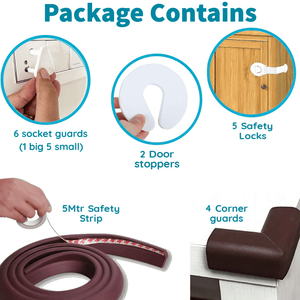 KidDough Baby Safety Kit - 5 Mtrs Edge+4 Guards+5 Safety Locks+6 Socket Guards+2 Door Stopper - 5MtrSafetyKit