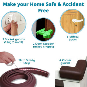 KidDough Baby Safety Kit - 5 Mtrs Edge+4 Guards+5 Safety Locks+6 Socket Guards+2 Door Stopper - 5MtrSafetyKit