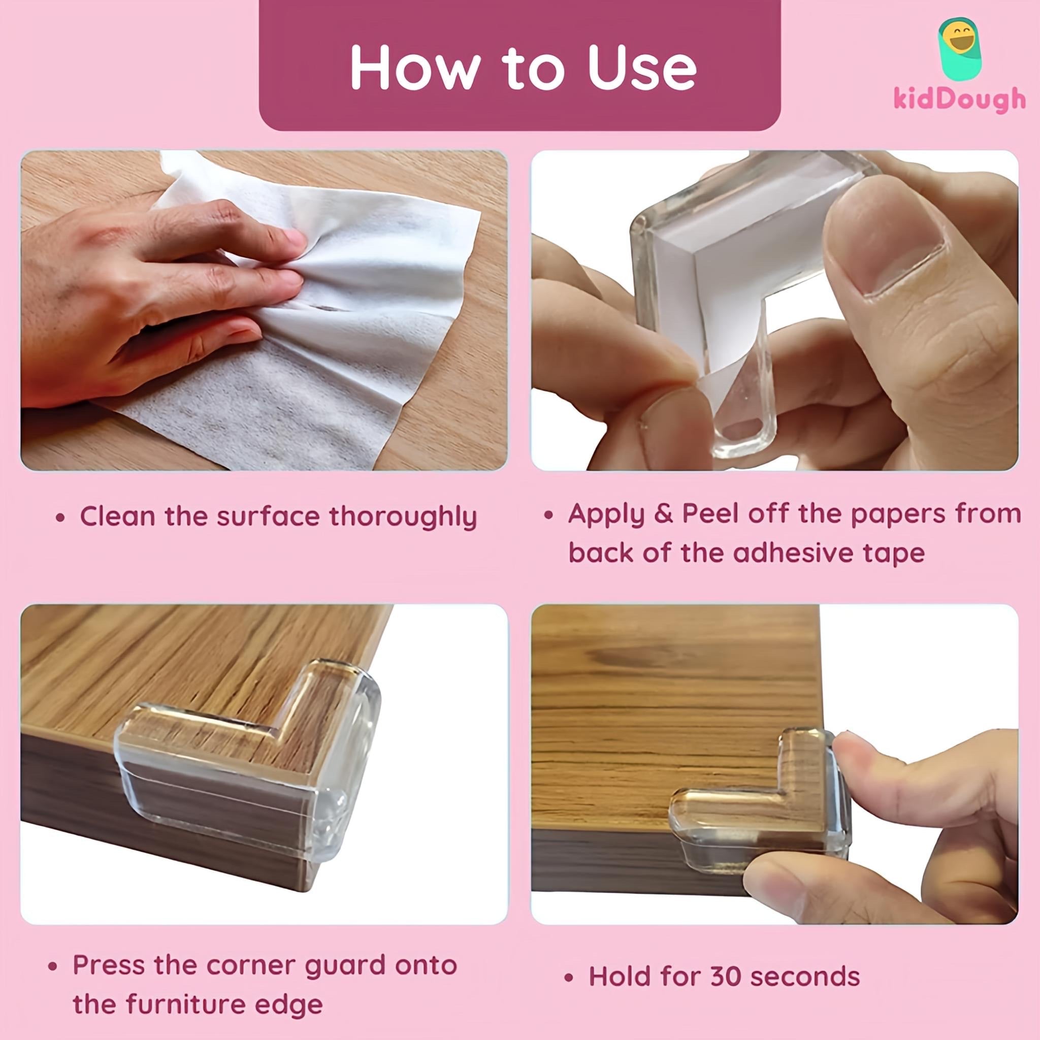 KidDough Corner Protector for Furniture, Table Edge Guards, L Shape, 10 Pack, Baby Safety Corner Protectors - Transparent L - Shape Corner Guards