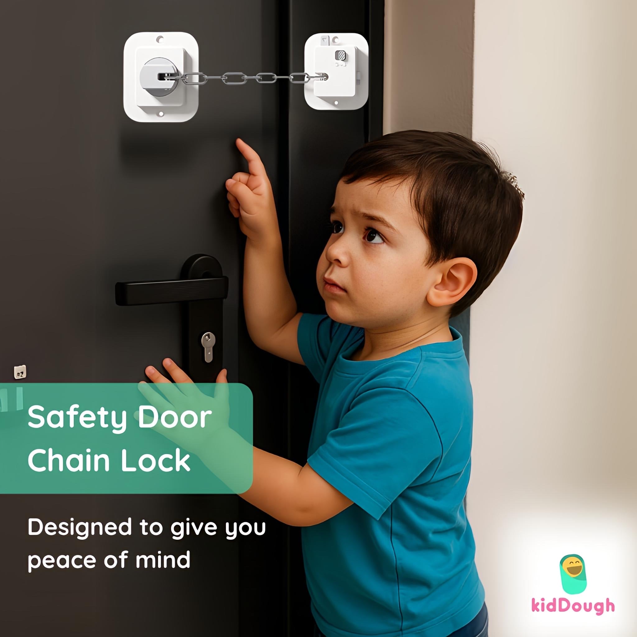 KidDough Door Latch Chain Safety Lock, Door/Window Chain for Secure Home | Ideal for Bedroom, Bathroom, Sliding Doors | Safety Lock for Kids, 1 Piece - Chain Safety Lock