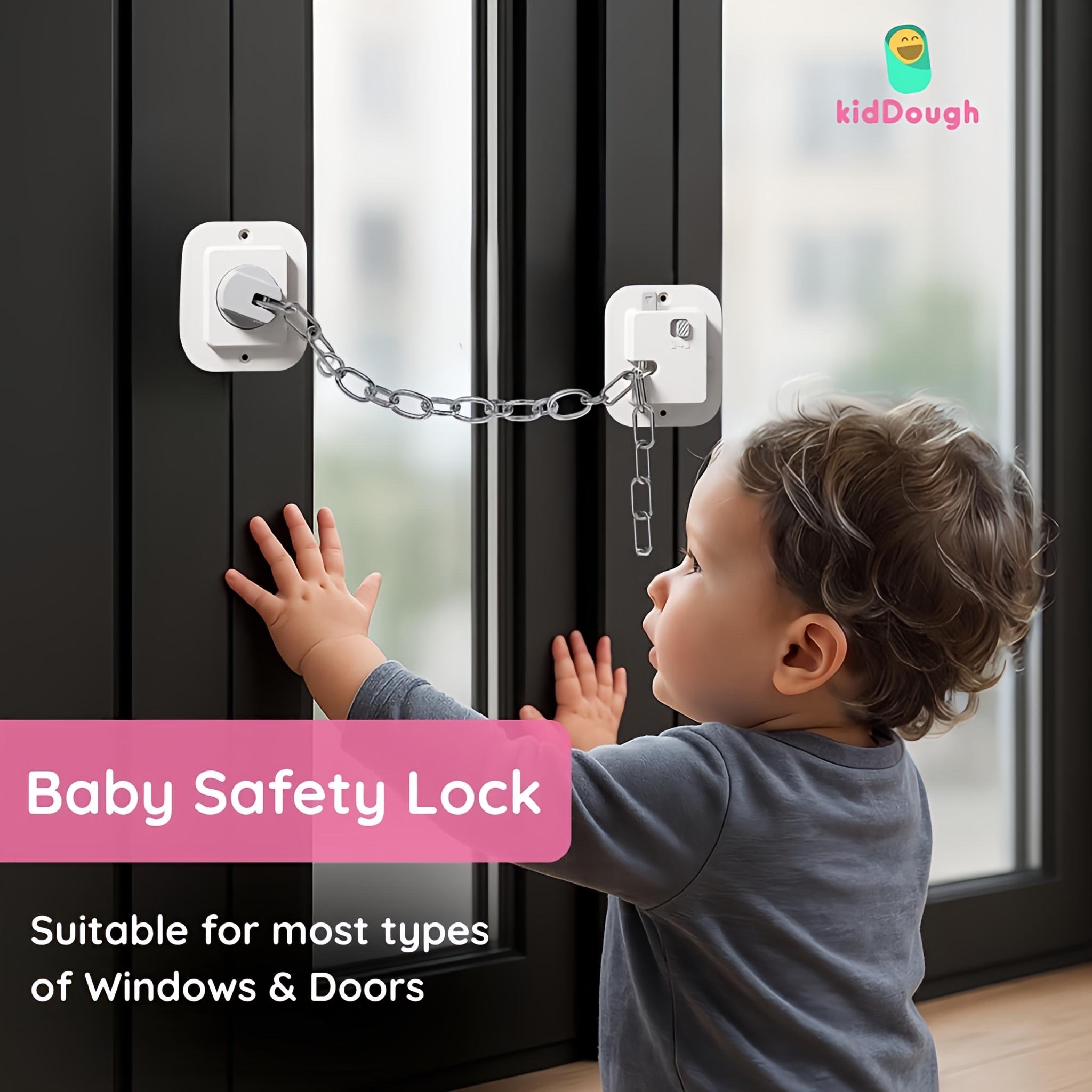KidDough Door Latch Chain Safety Lock, Door/Window Chain for Secure Home | Ideal for Bedroom, Bathroom, Sliding Doors | Safety Lock for Kids, 1 Piece - Chain Safety Lock