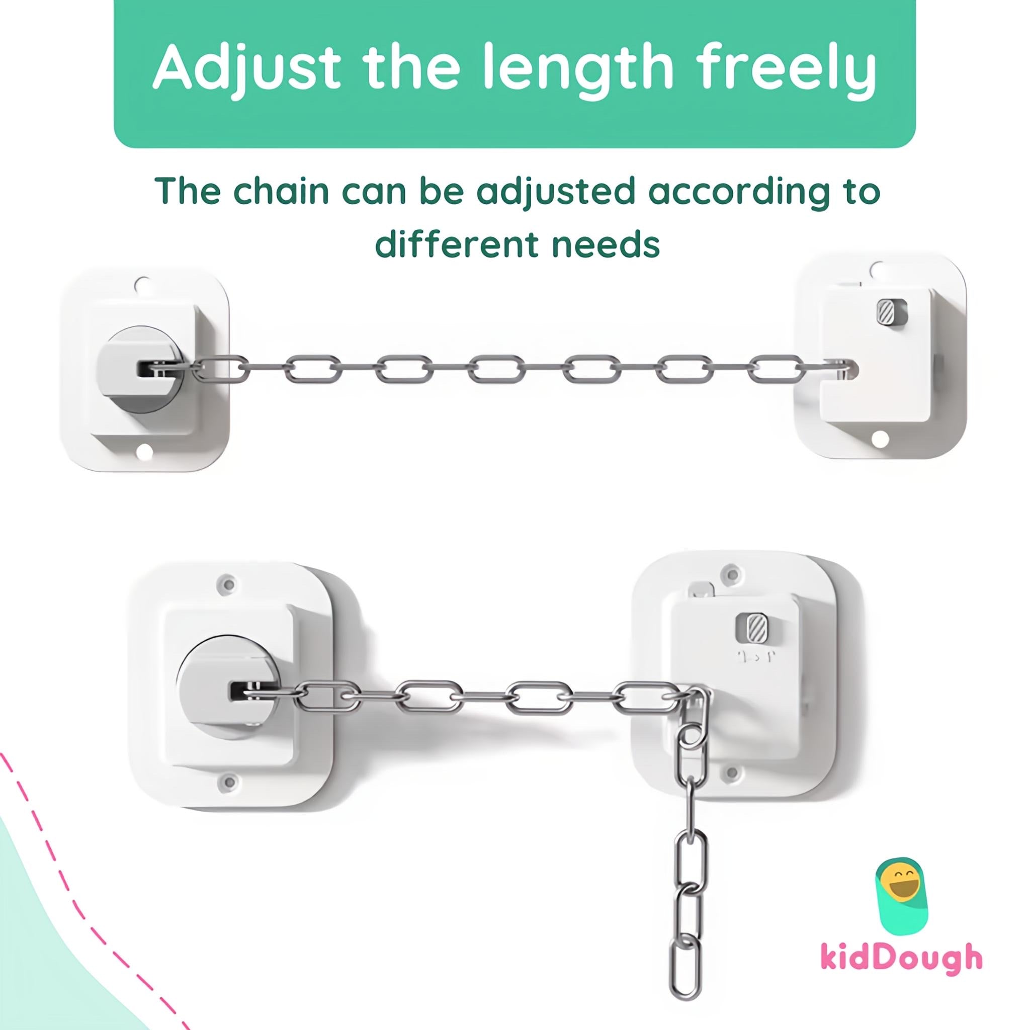 KidDough Door Latch Chain Safety Lock, Door/Window Chain for Secure Home | Ideal for Bedroom, Bathroom, Sliding Doors | Safety Lock for Kids, 1 Piece - Chain Safety Lock