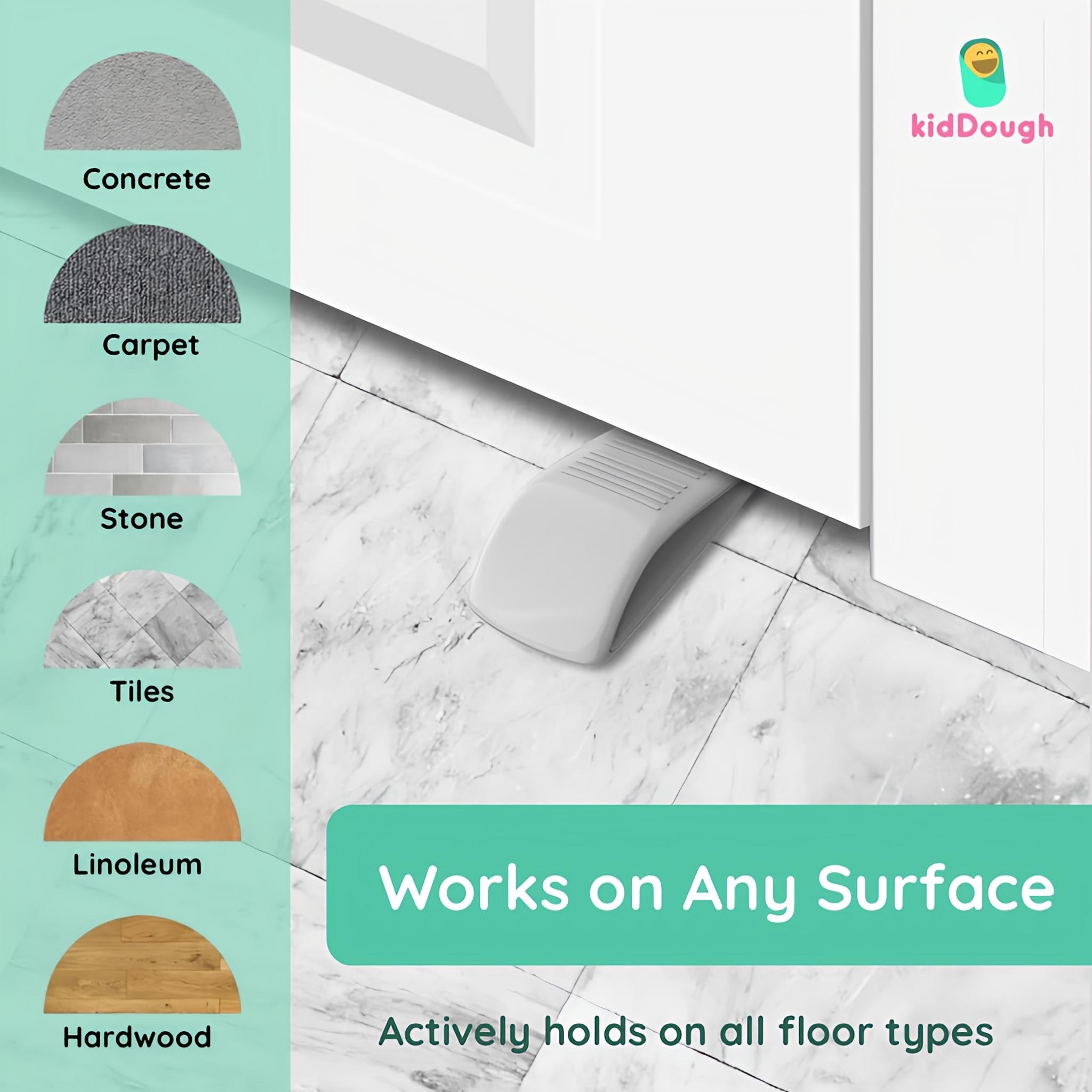 KidDough Door Stopper Wedge for Baby Safety, Non Slip Rubber Door Stoppers with Powerful Gripping, Work on Any Surface, 2 Pieces - Wedge Door Stopper