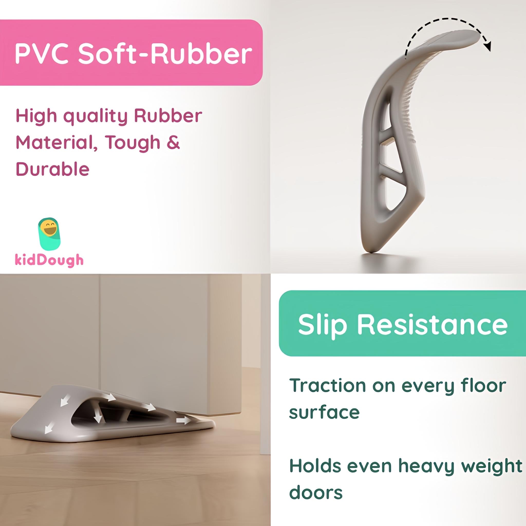 KidDough Door Stopper Wedge for Baby Safety, Non Slip Rubber Door Stoppers with Powerful Gripping, Work on Any Surface, 2 Pieces - Wedge Door Stopper