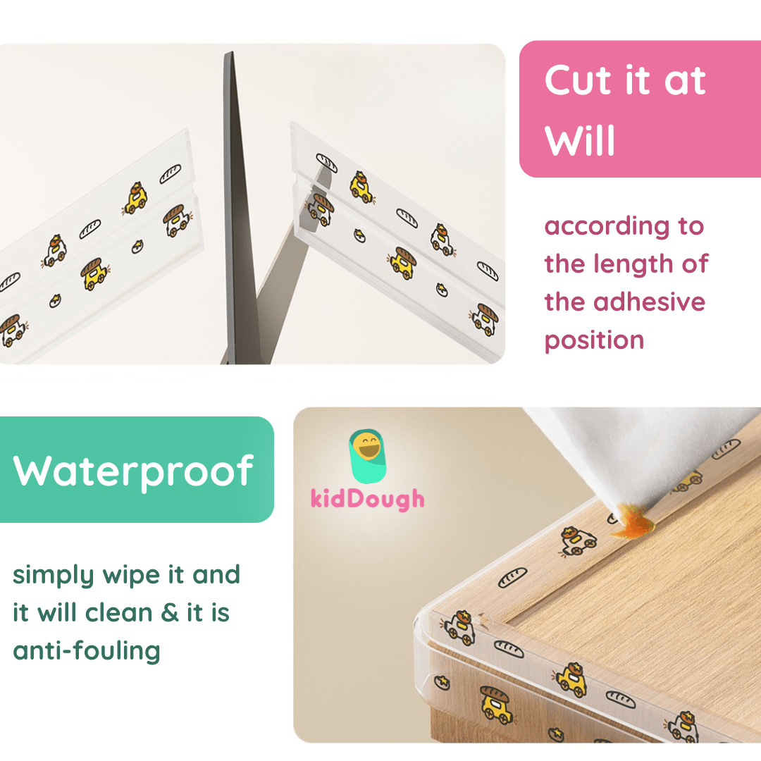 KidDough Edge Protector - 2M Baby Safety Strip, Transparent Car Print - PrintedEdgeProtector(CarPrint)