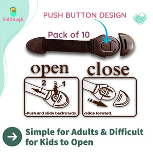 KidDough Furniture Safety Locks for Kids - Pack of 10 Brown Locks - 10BrownLocks