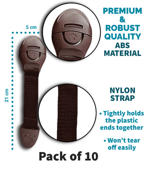 KidDough Furniture Safety Locks for Kids - Pack of 10 Brown Locks - 10BrownLocks