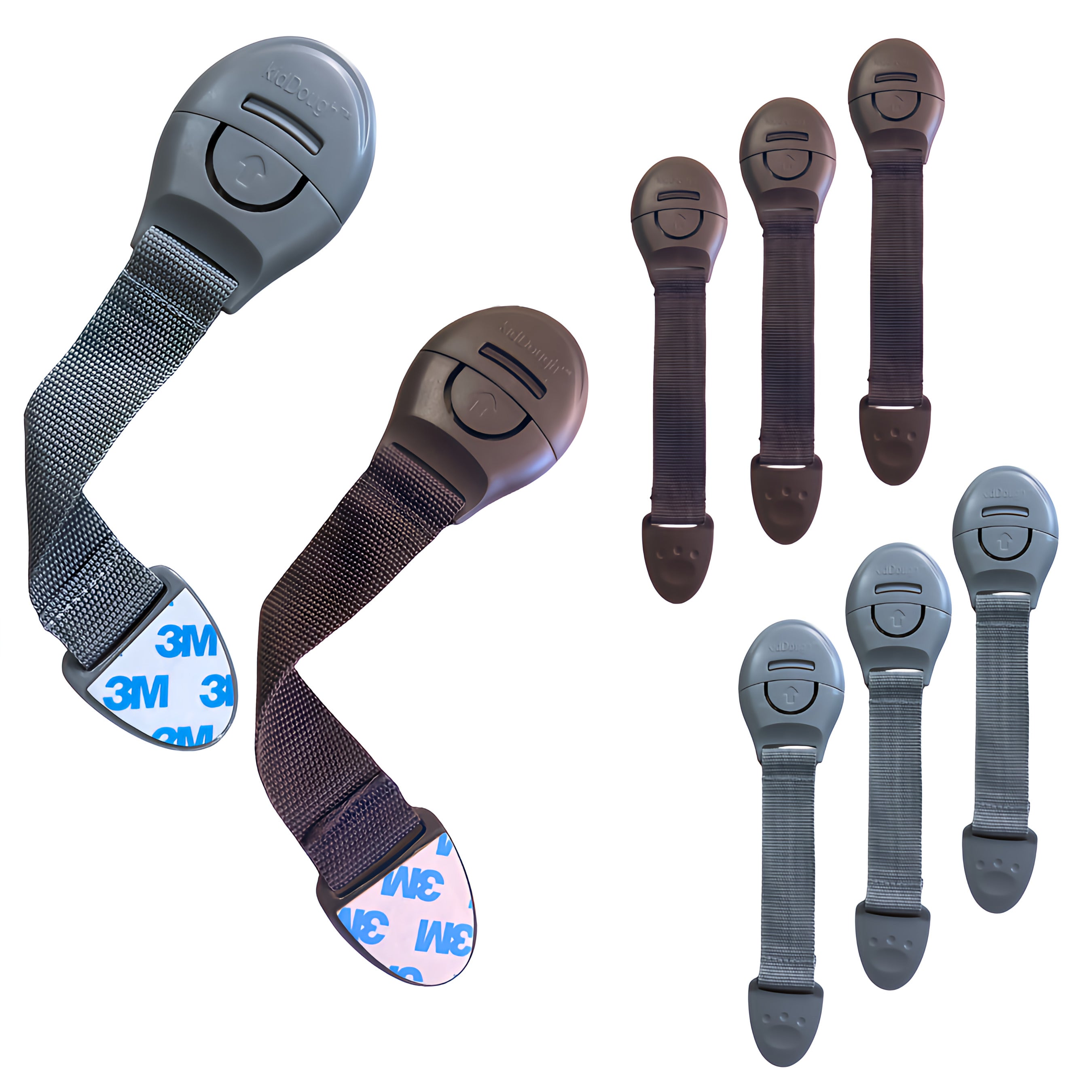 KidDough Furniture Safety Locks for Kids - Pack of 4 Brown + 4 Grey Locks, Child Safety Locks for Drawers, Cabinets, Fridge, Cupboard Lock, Strong and Adhesive Safety Locks - Safetylocks