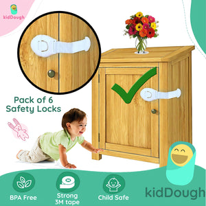 KidDough Furniture Safety Locks for Kids - Pack of 6 White Locks - 6WhiteLocks