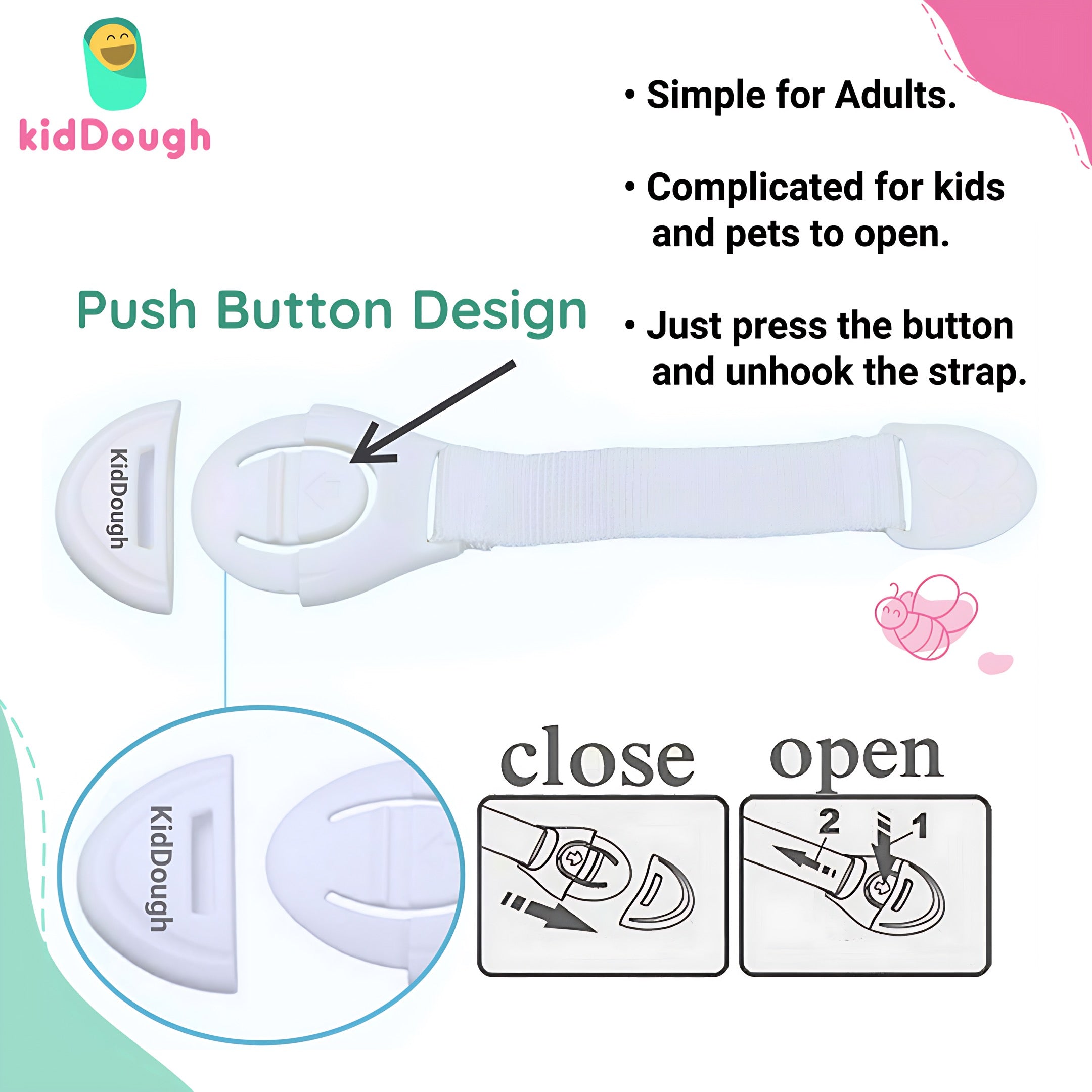 KidDough Furniture Safety Locks for Kids - Pack of 8 Grey Locks - 8GreyLocks