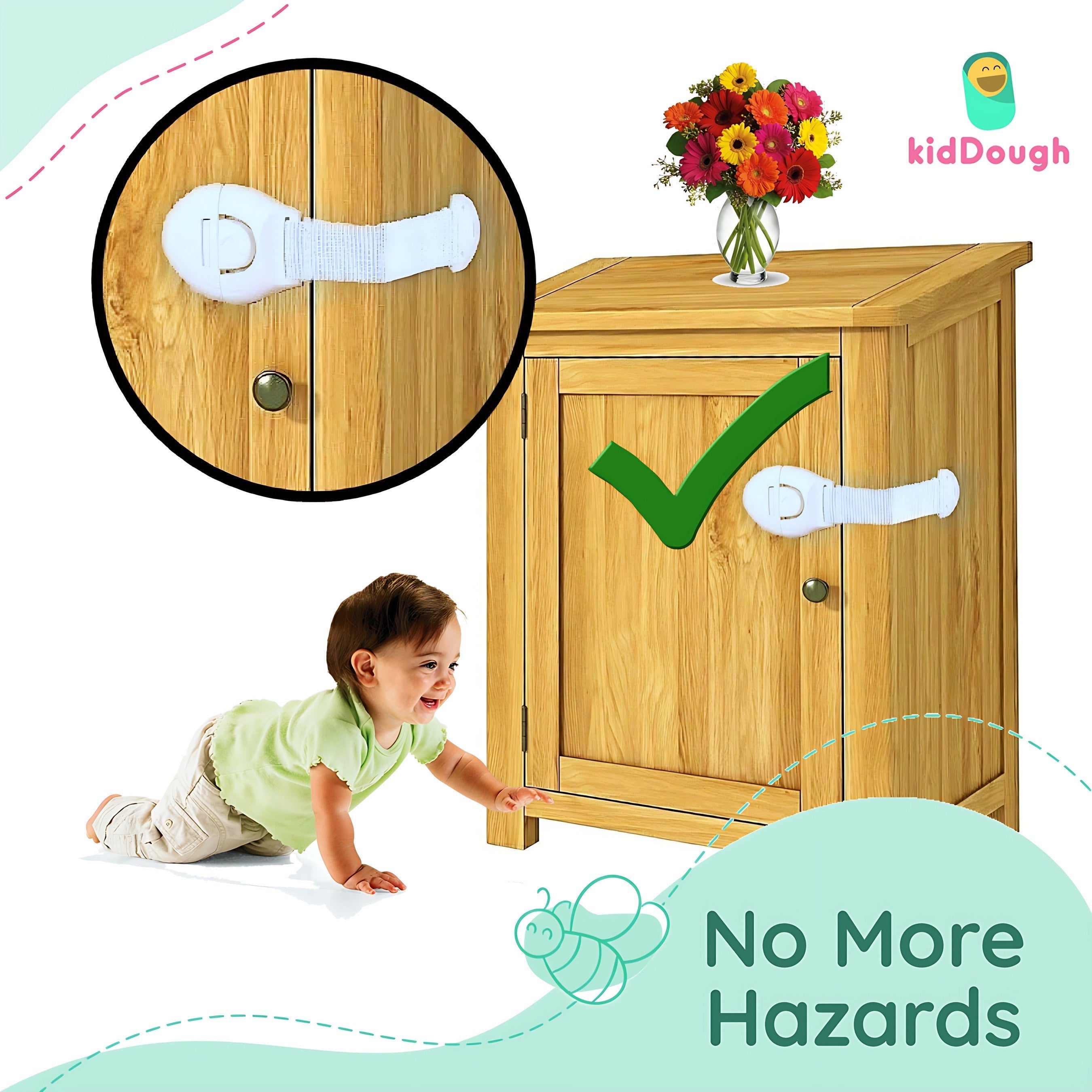 KidDough Furniture Safety Locks for Kids - Pack of 8 Grey Locks - 8GreyLocks