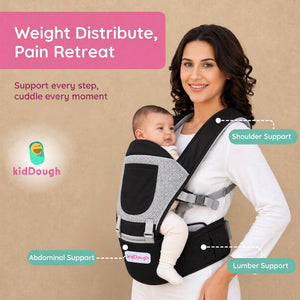 Kiddough Hip Seat Baby Carrier for 0 to 3 yrs with Adjustable Shoulder Straps | Breathable Mesh Fabric | Sling Baby Carrier with Storage Pockets | Adjustable New-Born to Toddler Carrier - Baby Carrier