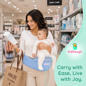 Kiddough Hip Seat Baby Carrier for 0 to 3 yrs with Adjustable Shoulder Straps | Breathable Mesh Fabric | Sling Baby Carrier with Storage Pockets | Adjustable New-Born to Toddler Carrier (Sky Blue) - Baby Carrier