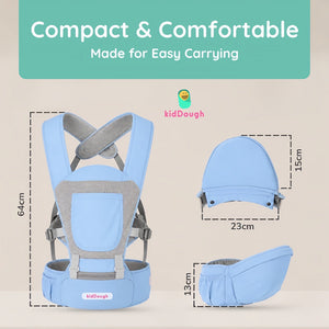 Kiddough Hip Seat Baby Carrier for 0 to 3 yrs with Adjustable Shoulder Straps | Breathable Mesh Fabric | Sling Baby Carrier with Storage Pockets | Adjustable New-Born to Toddler Carrier (Sky Blue) - Baby Carrier