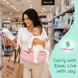 Kiddough Hip Seat Baby Carrier for 0 to 3 yrs with Adjustable Shoulder Straps | Breathable Mesh Fabric | Sling Baby Carrier with Storage Pockets | Adjustable New-Born to Toddler Carrier (Baby Pink) - Baby Carrier