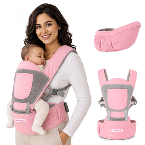 Kiddough Hip Seat Baby Carrier for 0 to 3 yrs with Adjustable Shoulder Straps | Breathable Mesh Fabric | Sling Baby Carrier with Storage Pockets | Adjustable New-Born to Toddler Carrier (Baby Pink) - Baby Carrier