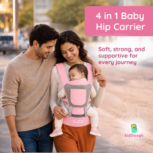 Kiddough Hip Seat Baby Carrier for 0 to 3 yrs with Adjustable Shoulder Straps | Breathable Mesh Fabric | Sling Baby Carrier with Storage Pockets | Adjustable New-Born to Toddler Carrier (Baby Pink) - Baby Carrier