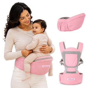 Kiddough Hip Seat Baby Carrier for 0 to 3 yrs with Adjustable Shoulder Straps | Breathable Mesh Fabric | Sling Baby Carrier with Storage Pockets | Adjustable New-Born to Toddler Carrier (Baby Pink) - Baby Carrier
