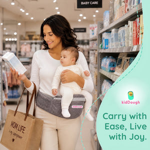 Kiddough Hip Seat Baby Carrier for 0 to 3 yrs with Adjustable Shoulder Straps | Breathable Mesh Fabric | Sling Baby Carrier with Storage Pockets | Adjustable New-Born to Toddler Carrier (Grey) - Baby Carrier