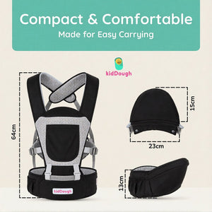 Kiddough Hip Seat Baby Carrier for 0 to 3 yrs with Adjustable Shoulder Straps | Breathable Mesh Fabric | Sling Baby Carrier with Storage Pockets | Adjustable New-Born to Toddler Carrier - Baby Carrier