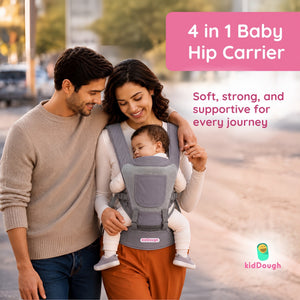 Kiddough Hip Seat Baby Carrier for 0 to 3 yrs with Adjustable Shoulder Straps | Breathable Mesh Fabric | Sling Baby Carrier with Storage Pockets | Adjustable New-Born to Toddler Carrier (Grey) - Baby Carrier