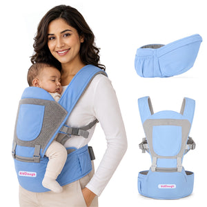Kiddough Hip Seat Baby Carrier for 0 to 3 yrs with Adjustable Shoulder Straps | Breathable Mesh Fabric | Sling Baby Carrier with Storage Pockets | Adjustable New-Born to Toddler Carrier (Sky Blue) - Baby Carrier