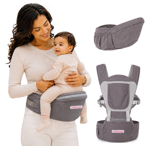 Kiddough Hip Seat Baby Carrier for 0 to 3 yrs with Adjustable Shoulder Straps | Breathable Mesh Fabric | Sling Baby Carrier with Storage Pockets | Adjustable New-Born to Toddler Carrier (Grey) - Baby Carrier