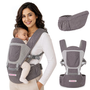 Kiddough Hip Seat Baby Carrier for 0 to 3 yrs with Adjustable Shoulder Straps | Breathable Mesh Fabric | Sling Baby Carrier with Storage Pockets | Adjustable New-Born to Toddler Carrier (Grey) - Baby Carrier