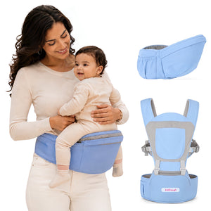 Kiddough Hip Seat Baby Carrier for 0 to 3 yrs with Adjustable Shoulder Straps | Breathable Mesh Fabric | Sling Baby Carrier with Storage Pockets | Adjustable New-Born to Toddler Carrier (Sky Blue) - Baby Carrier