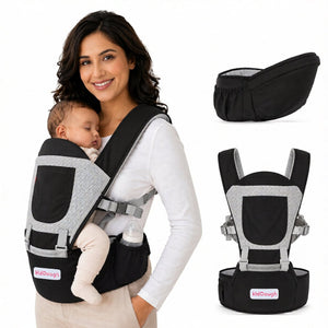 Kiddough Hip Seat Baby Carrier for 0 to 3 yrs with Adjustable Shoulder Straps | Breathable Mesh Fabric | Sling Baby Carrier with Storage Pockets | Adjustable New-Born to Toddler Carrier - Baby Carrier