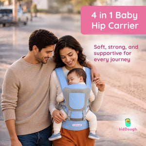 Kiddough Hip Seat Baby Carrier for 0 to 3 yrs with Adjustable Shoulder Straps | Breathable Mesh Fabric | Sling Baby Carrier with Storage Pockets | Adjustable New-Born to Toddler Carrier (Sky Blue) - Baby Carrier
