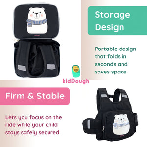 KidDough Kids Safety Harness Belt for Two Wheelers with Storage (Black) - Baby Safety