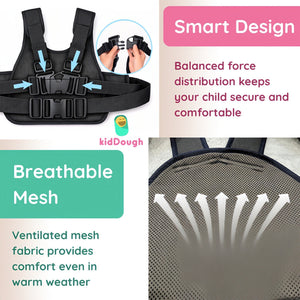 KidDough Kids Safety Harness Belt for Two Wheelers with Storage (Black) - Baby Safety