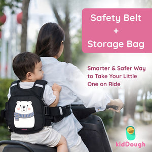 KidDough Kids Safety Harness Belt for Two Wheelers with Storage (Black) - Baby Safety