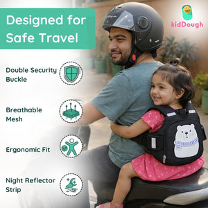 KidDough Kids Safety Harness Belt for Two Wheelers with Storage (Black) - Baby Safety