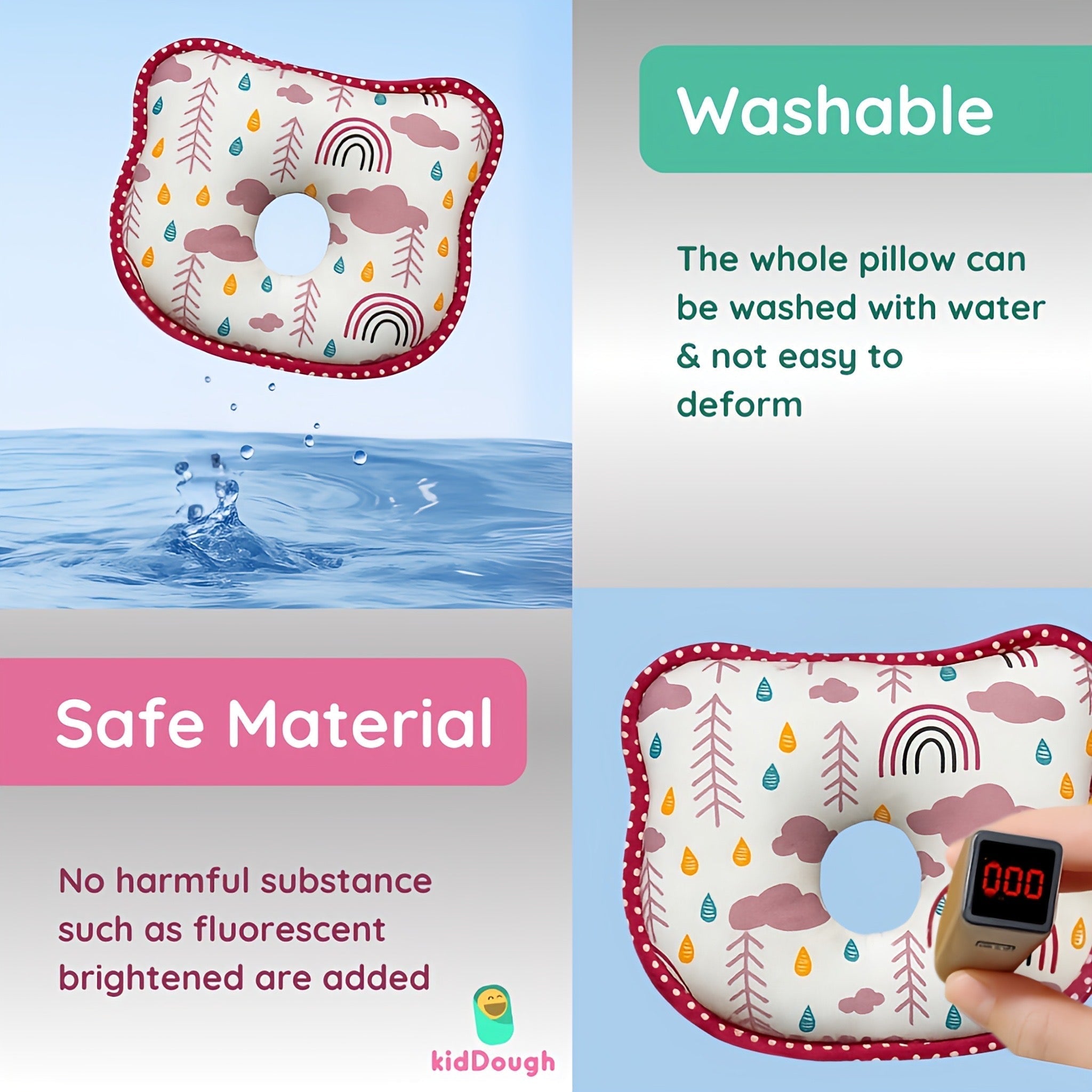 KidDough Memory Foam Baby Pillow with Organic Cotton Head Shaping Pillow - Baby Pillow