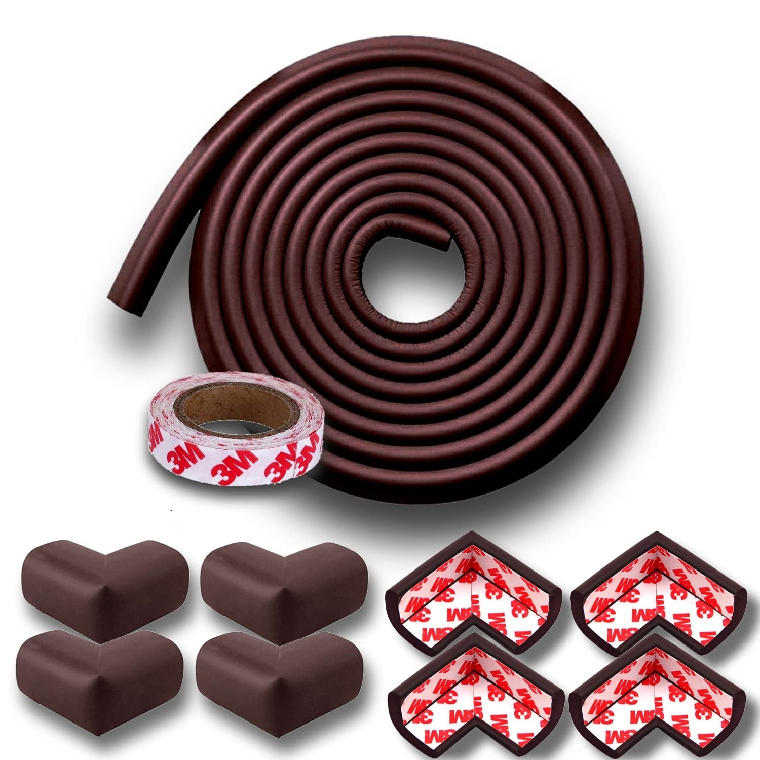 KidDough Nitrile Foam Baby Proofing Edge & Corner Protector For Kids - 5 Meters Edge Protector + 8 Corner Guards, Protector For Baby, Corner Protector For Sharp Edges, Baby Safety Products - 5Mtr Brown Safety Strip+8 Corner Guard
