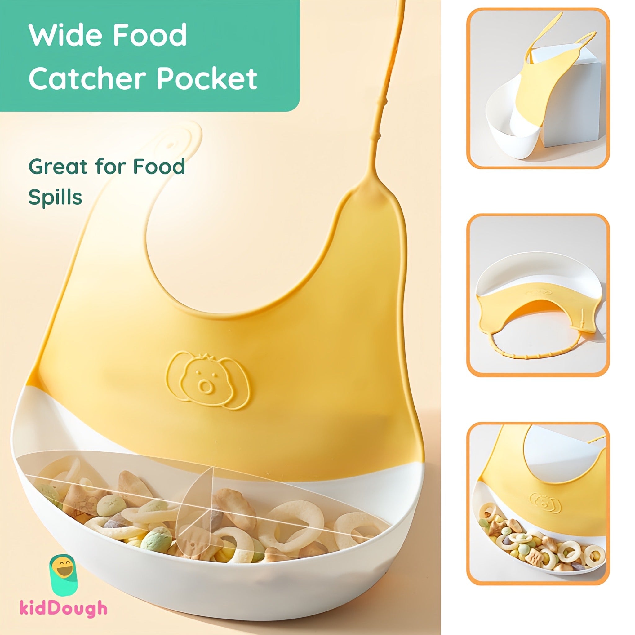 KidDough Silicone Baby Bib for Feeding & Weaning Babies & Toddlers | Waterproof, Washable & Reusable - Feeding Bibs