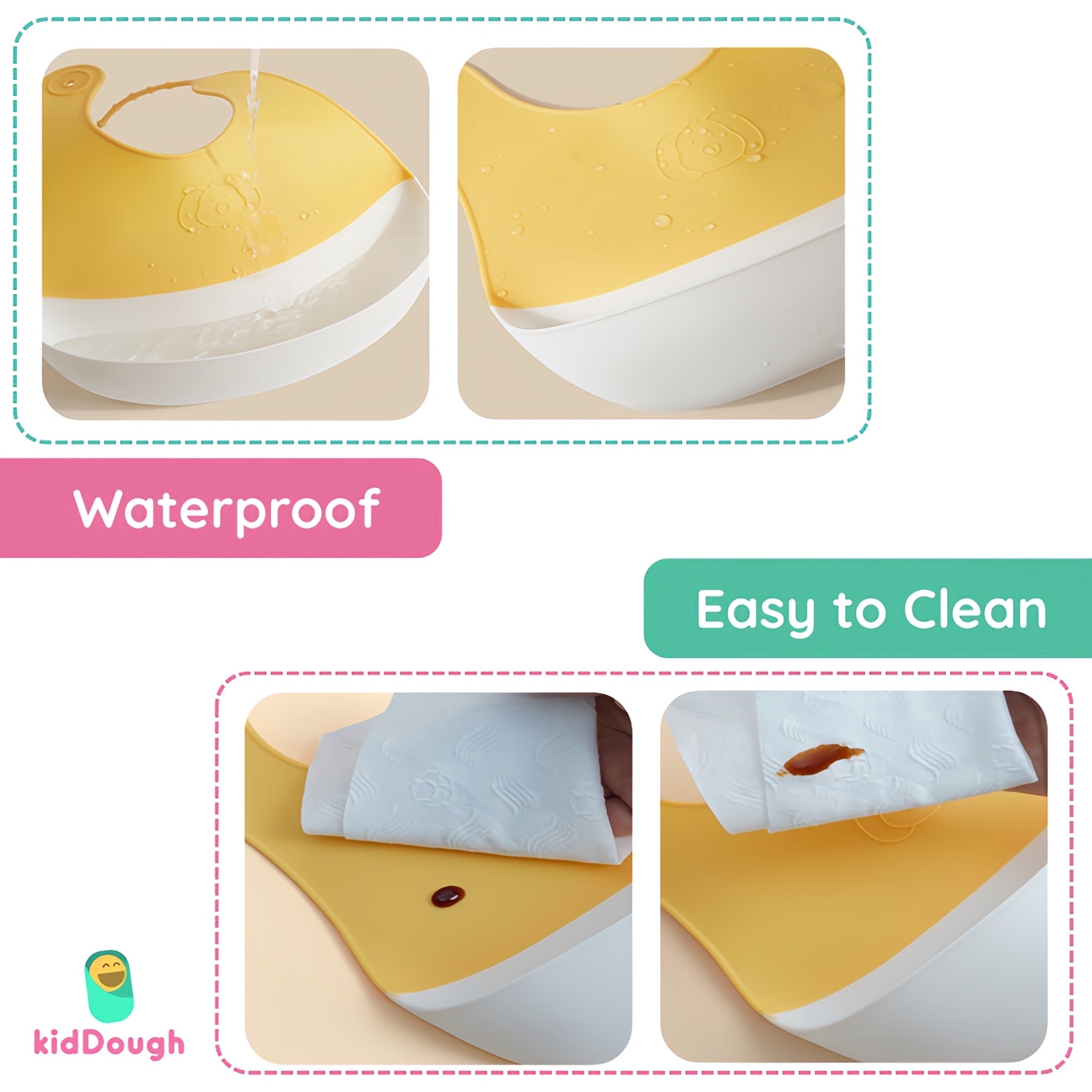 KidDough Silicone Baby Bib for Feeding & Weaning Babies & Toddlers | Waterproof, Washable & Reusable - Feeding Bibs